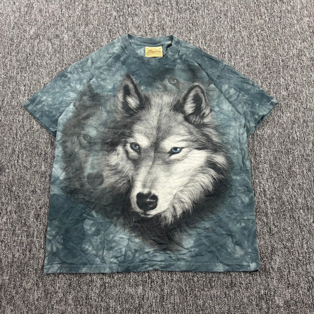 Y2K The Mountain Nature Wolf Vintage T-Shirt Tie Dye Animal Graphic Men Medium